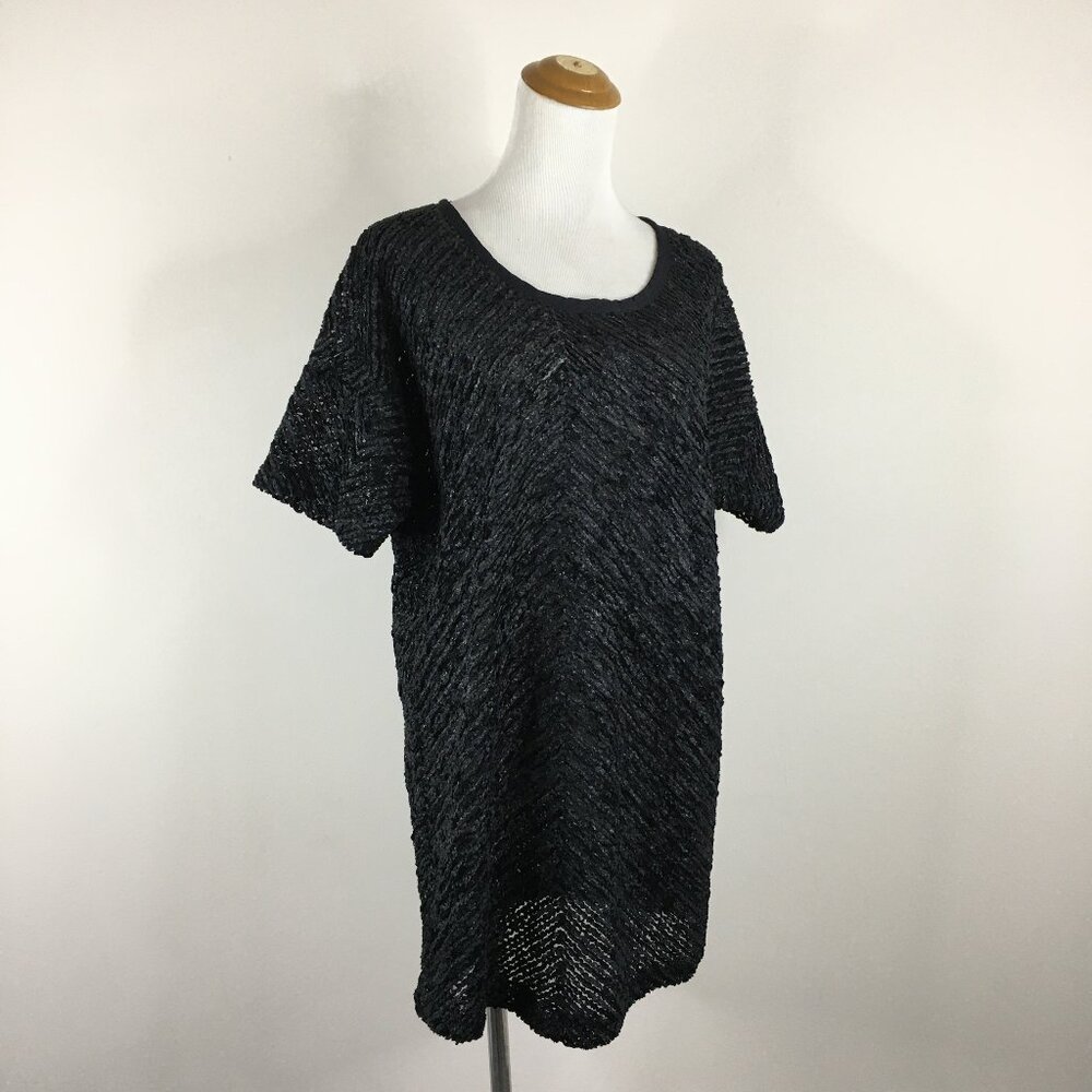 ZARA Basic T-Shirt Special Edition Dolman Sleeve Black Textured Knit Sweater